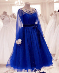 Tulle Tea Length Evening Dress Long Sleeves Embroidery Beaded - RongMoon