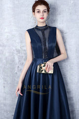 A-Line Sleeveless Beading Long Formal Prom Dresses