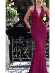 Mermaid / Trumpet Beautiful Back Sexy Wedding Guest Formal Evening Dress Halter Neck Sleeveless Sweep / Brush Train Spandex with Bow(s) - RongMoon