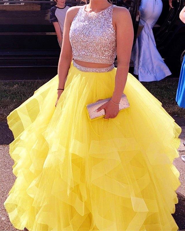 Two Piece Prom Dresses Ruffles Ball Gown - RongMoon