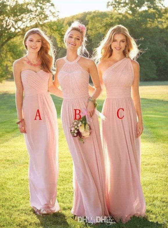 Blush Bridesmaid Dresses For Women A-line Halter Chiffon Backless Long Cheap Under 50 Wedding Party Dresses - RongMoon