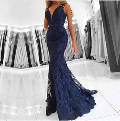 Black Robe De Soiree Mermaid V-neck Appliques Lace Beaded See Through Sexy Long Prom Dresses Prom Gown Evening Dresses - RongMoon