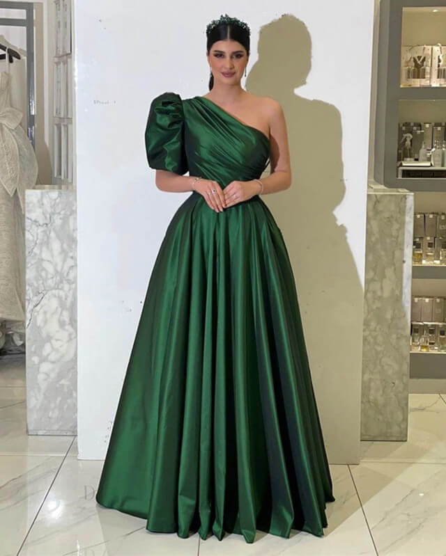 Green Taffeta One Shoulder Dress