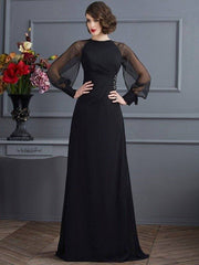 Sheath/Column Scoop Long Sleeves Beading Long Chiffon Dresses - RongMoon