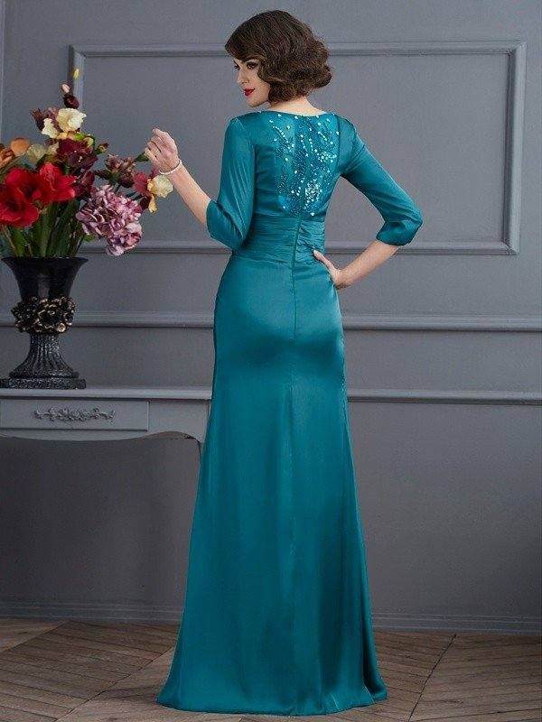 A-Line/Princess V-neck 3/4 Sleeves Beading Long Chiffon Mother of the Bride Dresses - RongMoon