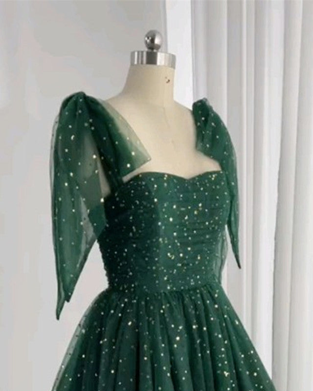 Short Emerald Green Tulle Starry Dress