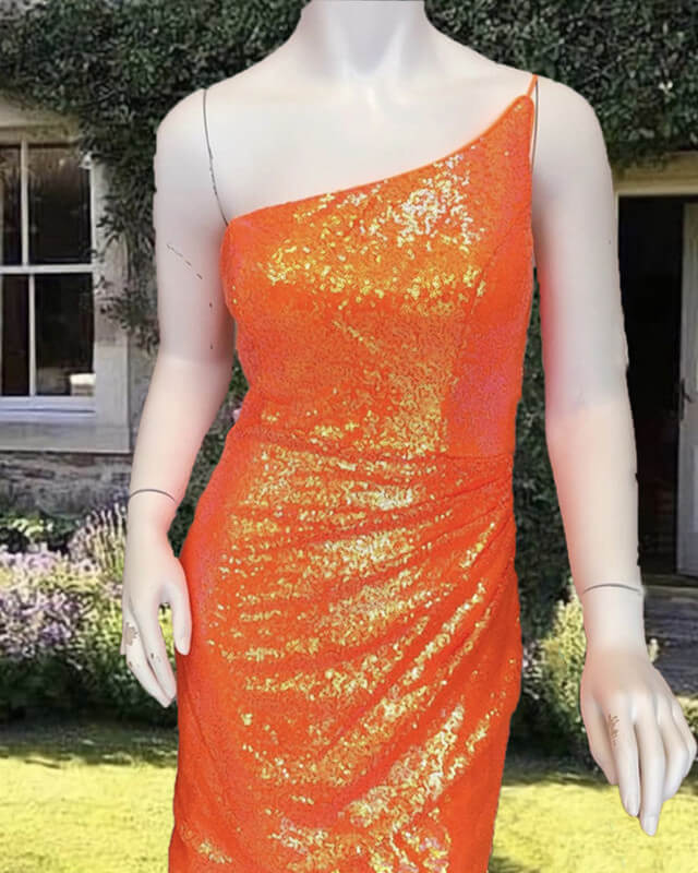 Short Tight Neon Orange Sequin Dress