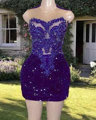 Short Purple Sequin Bodycon Dress With Embroidery