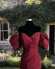 Burgundy Taffeta Bodycon Dress Off Shoulder