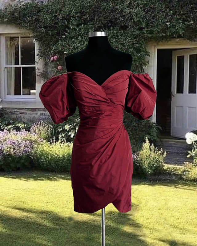 Burgundy Taffeta Bodycon Dress Off Shoulder