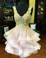 White Organza Ruffles Dress With Gold Lace