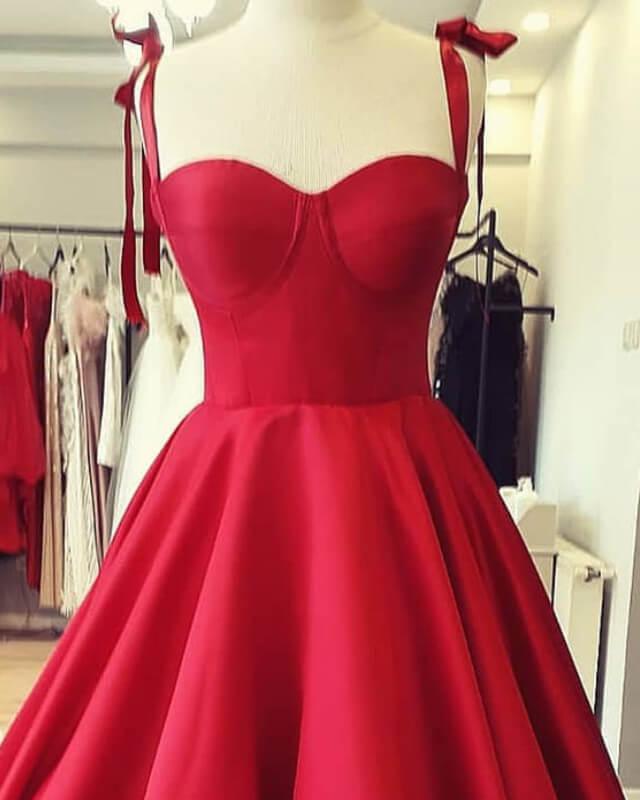 Red Satin Knee Length Corset Dress - RongMoon