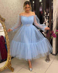 White Tiered Tulle Off The Shoulder Long Sleeve Midi Dress - RongMoon