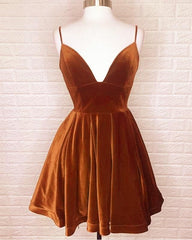 Short Burnt Orange Velvet Homecoming Dress - RongMoon