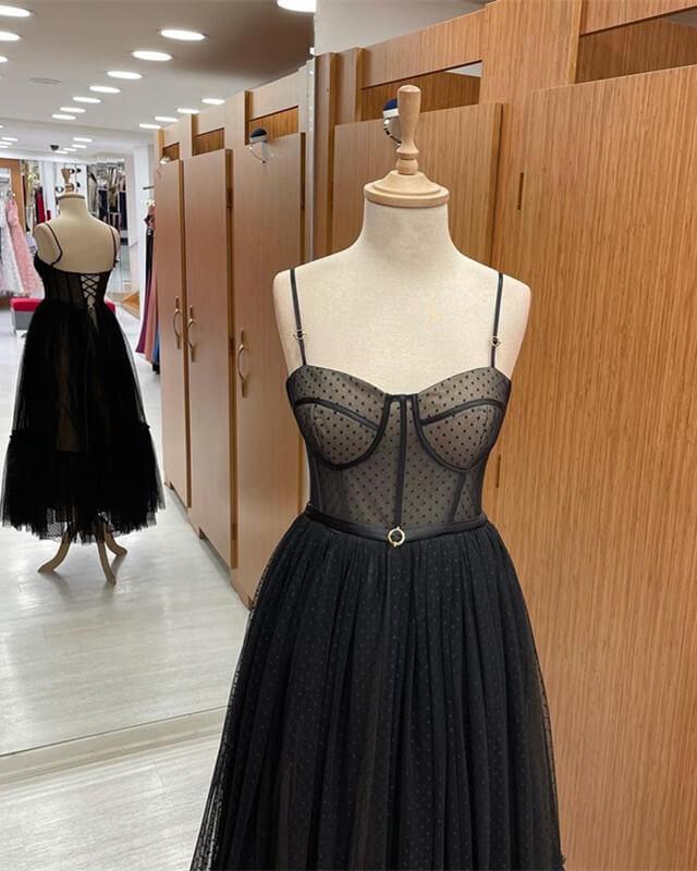 Elegant Black Dot Tulle Corset Dress - RongMoon
