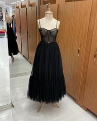 Elegant Black Dot Tulle Corset Dress - RongMoon