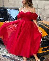 Yellow Tulle Midi Off-the-shoulder Dress - RongMoon