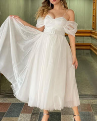 Yellow Tulle Midi Off-the-shoulder Dress - RongMoon