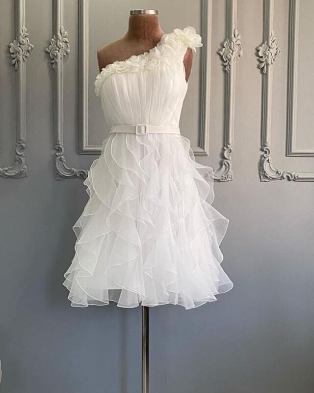 One Shoulder Organza Tiered Homecoming Dress - RongMoon