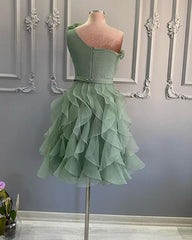 One Shoulder Organza Tiered Homecoming Dress - RongMoon