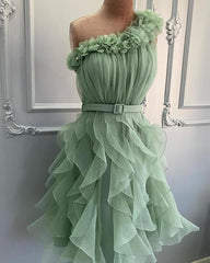 One Shoulder Organza Tiered Homecoming Dress - RongMoon