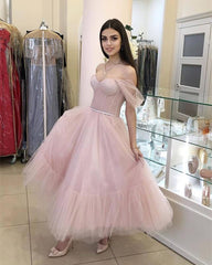 Pink Tulle Off-the-shoulder Midi Dress - RongMoon