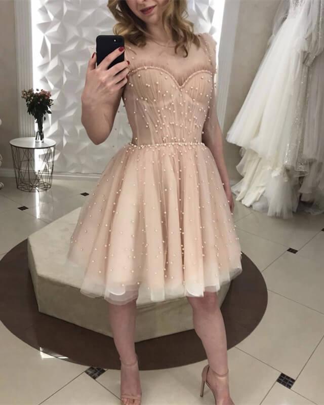 Nude Tulle Corset Ruffles Mini Dress - RongMoon