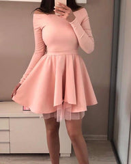 Off-the-shoulder Long Sleeve Satin Cocktail Dress - RongMoon