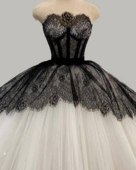 Black And White Ball Gown Party Dress - RongMoon