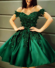 Dark Green Homecoming Dress With 3D Lace Flowers - RongMoon