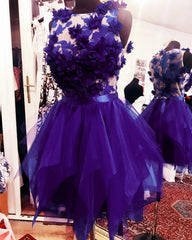 Purple Ruffles Homecoming Dress With 3D Flowers - RongMoon