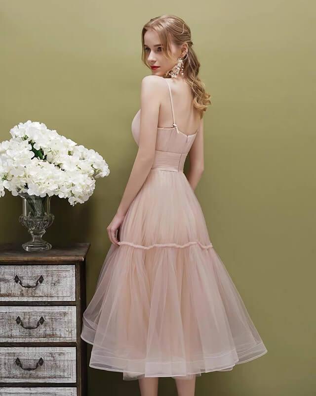 Pink Tulle Midi Party Dress - RongMoon