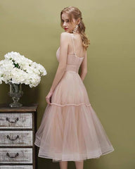 Pink Tulle Midi Party Dress - RongMoon