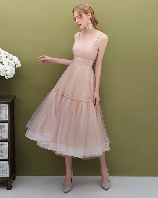 Pink Tulle Midi Party Dress - RongMoon