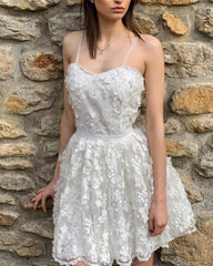 White 3D Lace Homecoming Dresses - RongMoon