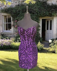 Short Tight Strapless Sequin Dress