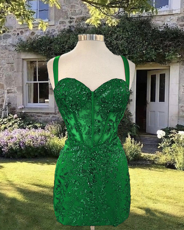 Short Green Sequin Pattern Homecoming Dress