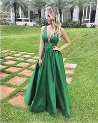 Simple Satin V-neck Empire Prom Dresses Floor Length