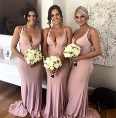 Long Jersey Halter Mermaid Backless Bridesmaid Dresses
