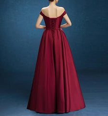 V Neck Off The Shoulder Floor Length Satin Bridesmaid Dresses