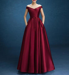 V Neck Off The Shoulder Floor Length Satin Bridesmaid Dresses