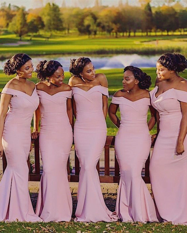 Glamorous V-neck Off Shoulder Mermaid Long Bridesmaid Dresses
