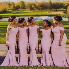 Glamorous V-neck Off Shoulder Mermaid Long Bridesmaid Dresses