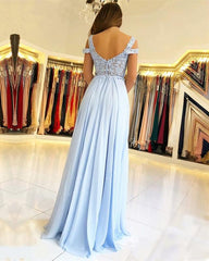 Chiffon Off The Shoulder Prom Dresses Lace Appliques Formal Gowns