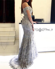 Off The Shoulder Mermaid Evening Dresses Long Lace Prom Gowns