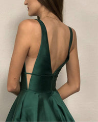 Sexy Long Satin V-neck Corset Prom Evening Dresses