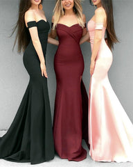 Mermaid V-neck Off Shoulder Satin Prom Evening Dresses