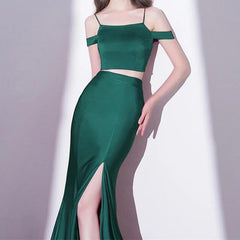 Mermaid Style Long Green Jersey Two Piece Prom Dresses 2018