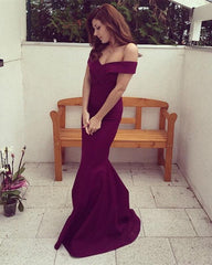V-neck Off The Shoulder Long Satin Mermaid Evening Dresses