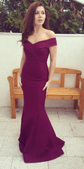 V-neck Off The Shoulder Long Satin Mermaid Evening Dresses
